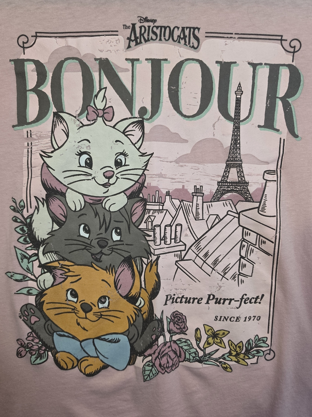 Disney Aristocats Bonjour Pink Cropped Graphic Tee Marie Cats Size L - Picture 3 of 6